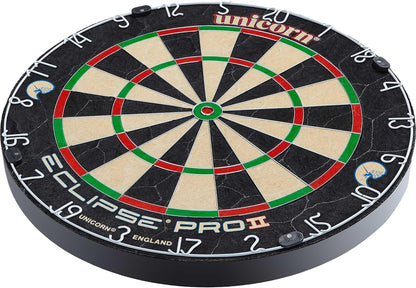 Eclipse Pro 2 Bristle Steel Tip Dartboard with American Legend Dartboard Cabinets – Ultra-Slim Bullseye – High-Vis Rotatable Number Ring – 30% Thinner Wire