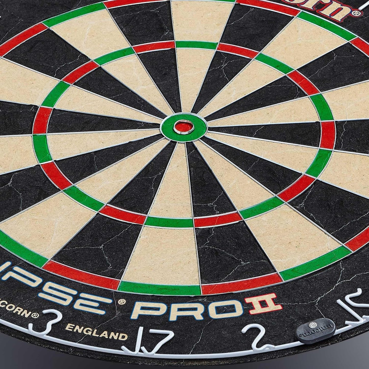 Eclipse Pro 2 Bristle Steel Tip Dartboard with American Legend Dartboard Cabinets – Ultra-Slim Bullseye – High-Vis Rotatable Number Ring – 30% Thinner Wire