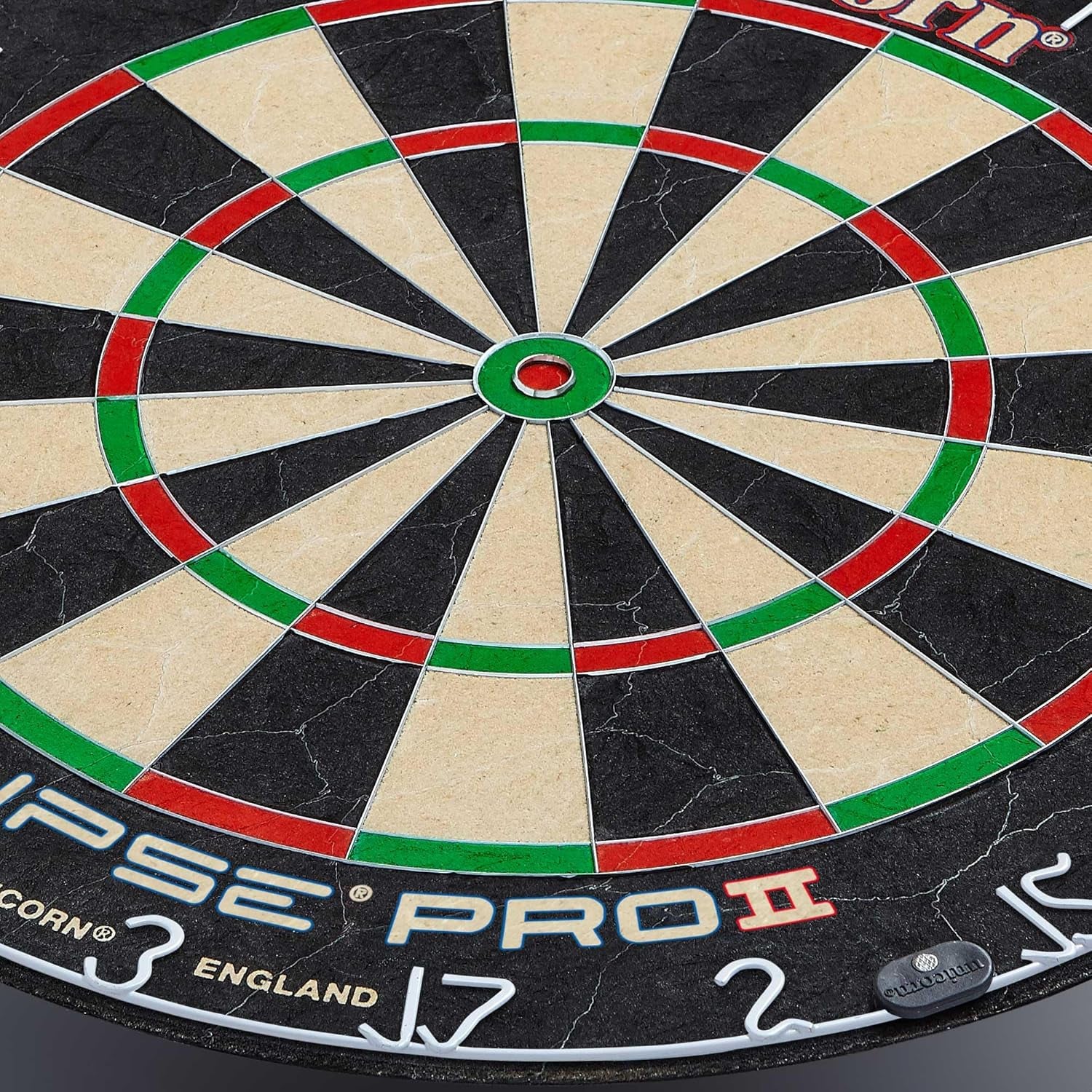 Eclipse Pro 2 Bristle Steel Tip Dartboard with American Legend Dartboard Cabinets – Ultra-Slim Bullseye – High-Vis Rotatable Number Ring – 30% Thinner Wire