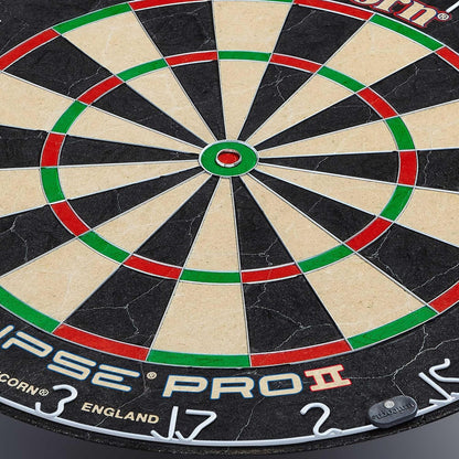 Eclipse Pro 2 Bristle Steel Tip Dartboard with American Legend Dartboard Cabinets – Ultra-Slim Bullseye – High-Vis Rotatable Number Ring – 30% Thinner Wire