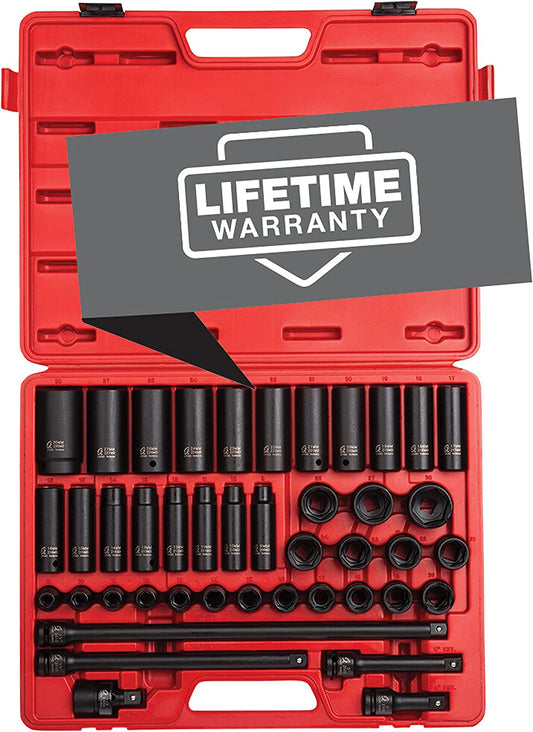 2569, 1/2" Drive Master Impact Socket Set, 43Piece, Metric, 9Mm - 30Mm, Standard/Deep, Cr-Mo Alloy Steel, Radius Corner Design, Heavy Duty Storage Case, Universal Joint & Impact Extensions