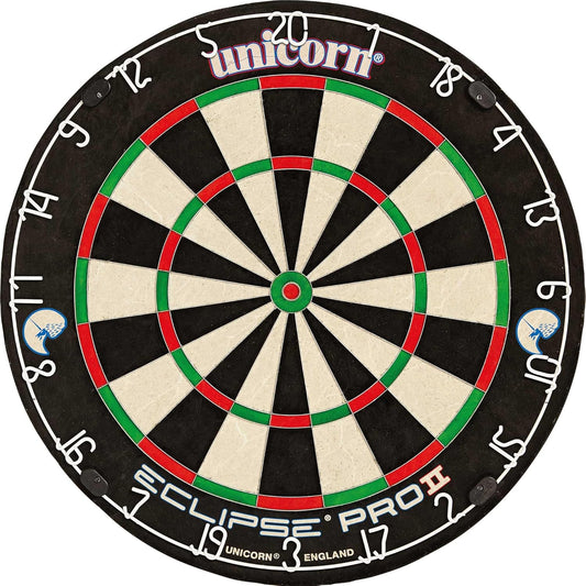 Eclipse Pro 2 Bristle Steel Tip Dartboard with American Legend Dartboard Cabinets – Ultra-Slim Bullseye – High-Vis Rotatable Number Ring – 30% Thinner Wire