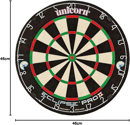 Eclipse Pro 2 Bristle Steel Tip Dartboard with American Legend Dartboard Cabinets – Ultra-Slim Bullseye – High-Vis Rotatable Number Ring – 30% Thinner Wire