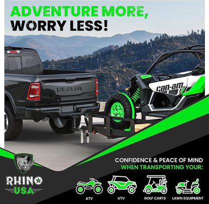 Wheel Chock Tie down Kit (4,500Lb Break Strength) (2) Heavy Duty Trailer Tire Ratchet Straps (4) Wheel Chocks - E Track System for ATV, UTV, Lawn Mower, Four Wheeler - Green